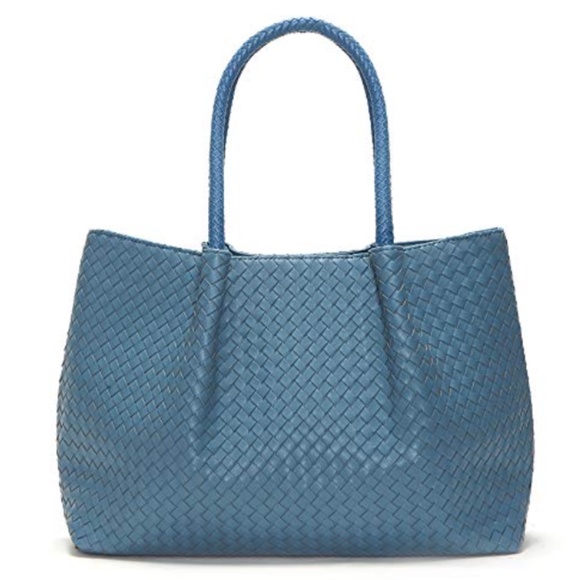 Lulu Dharma Handbags - Lulu Dharma Napa Vegan Leather Large Woven Tote Bag - Cornflower Blue Color
